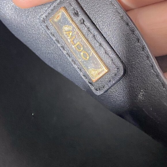 Aldo Black Faux Leather Square Tote Purse W Crossbody Strap - Picture 5 of 13